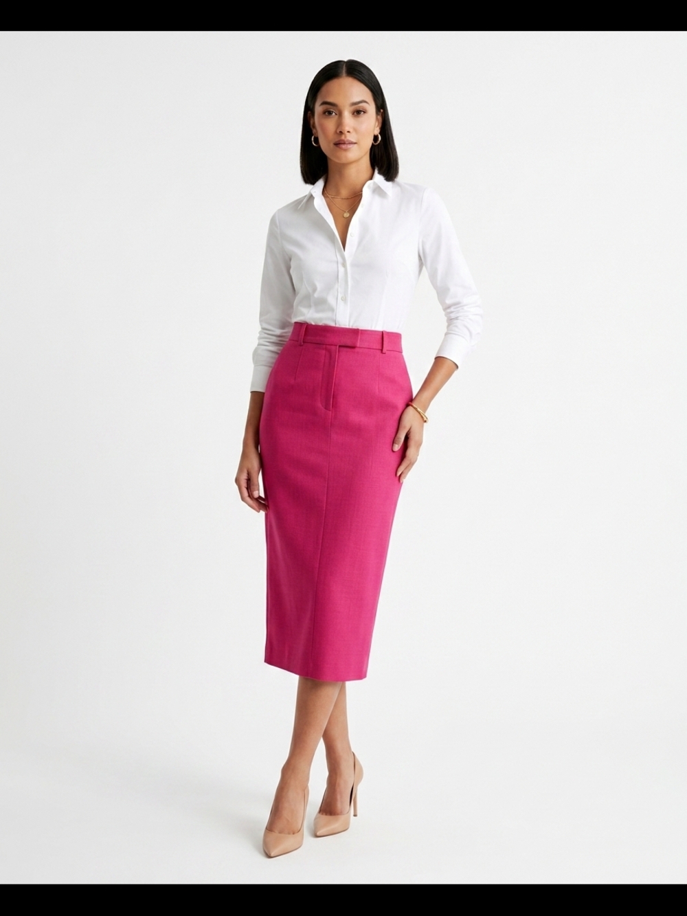 Club Privé Hot Pink Magenta Midi Pencil Skirt Size 4 — Bold & Chic
